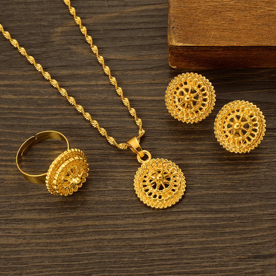 4 предмета Женская модная золотая цепочка с цветком, серьги, кольца, набор с цирконами Подходит для свадьбы, вечеринки, фестивальных подарков