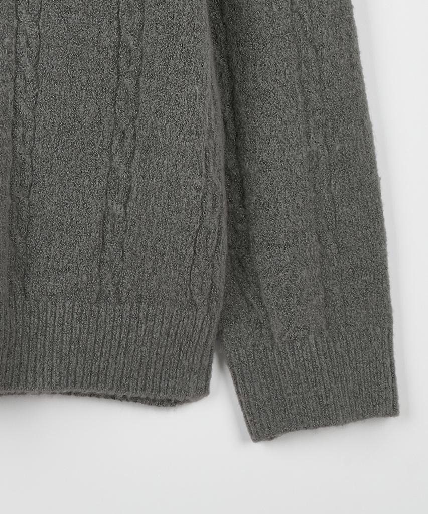 NODU Soft Henley Neck Round Long Sleeve Knit [Gray]