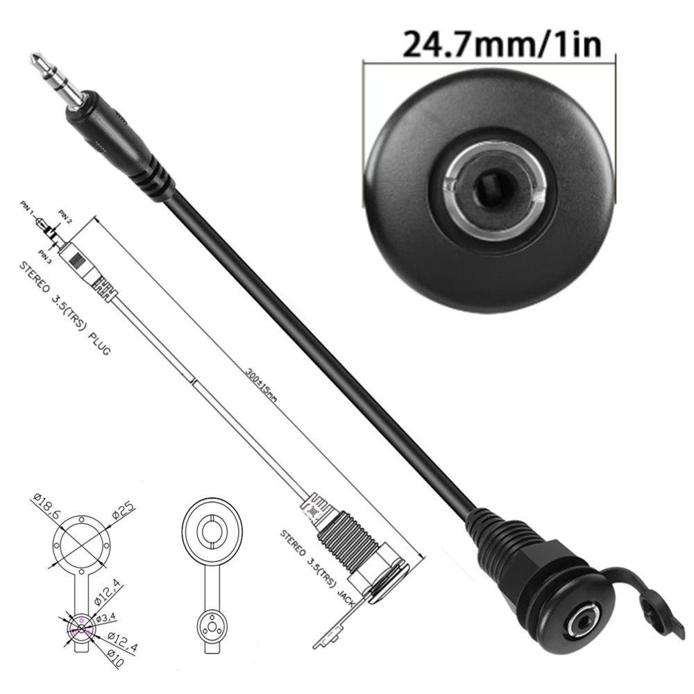 Dustproof Stereo Adapter Cable 3.5mm TRS Plug Panel Mount Adapter Cable Audio Panel Installation