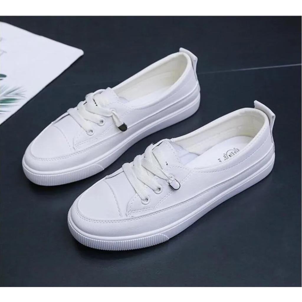 Size35-40 Low Platform Sneakers Women Shoes Female Pu Leather Walking Sneakers Loafers White Flat Slip On Vulcanize Casual Shoes