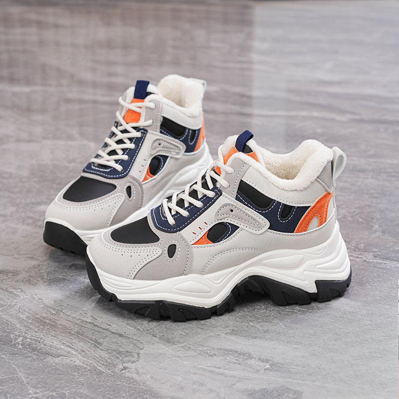 Женские зимние ботинки на толстой платформе, нескользящие, на шнуровке, короткие ботильоны, с подкладкой из искусственного меха, зимние теплые кроссовки для ходьбы с флисовой подкладкой для женщин