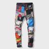 2022 Youth Men's Patchwork Collage Mid-Waist Straight Jeans - Casual Wear, Non-Elastic