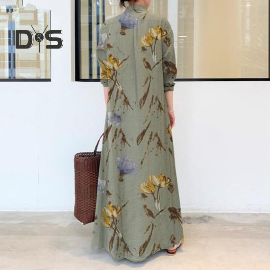 Женское летнее платье трапециевидной формы с лацканами, свободная рубашка с цветочным принтом, с короткими рукавами на пуговицах и боковыми карманами, длинное платье до щиколотки