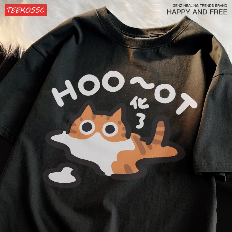Transformed The Cat Summer T-shirt Original Cartoon Top For Men Women Short Sleeved Loose Cotton Trendy Cat Blackened T-Shirts