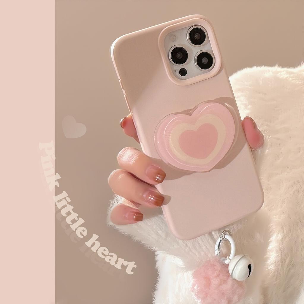 Pink Love Stand for IPhone16 Mobile Phone Case 15promax Apple 14 Suitable for 13 Hair Ball Bell 17