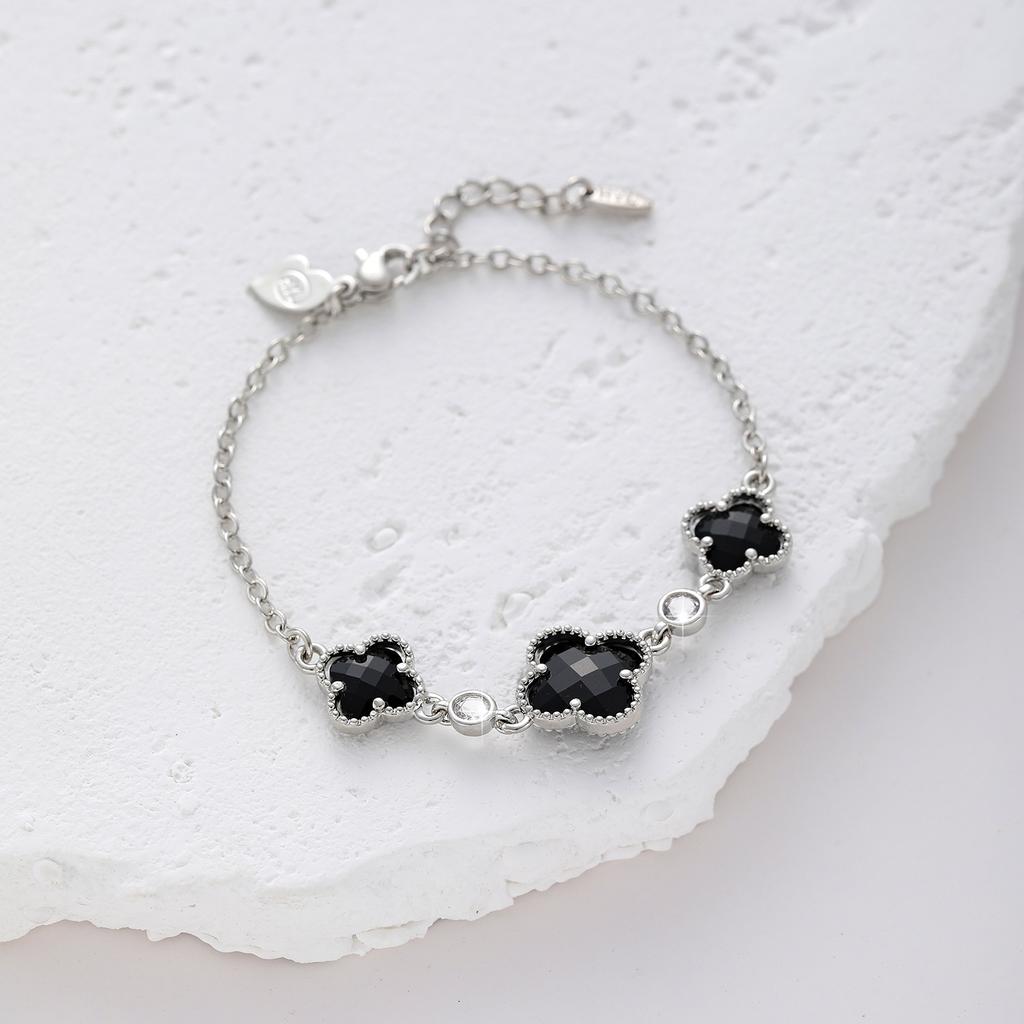 Двусторонний браслет-клевер женский медный с золотым покрытием и цирконом, цветочные украшения