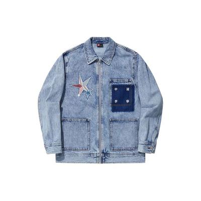 Джинсовая куртка свободного покроя со звездным принтом Li Ning Reignite Series, синяя, унисекс AJDU109-1