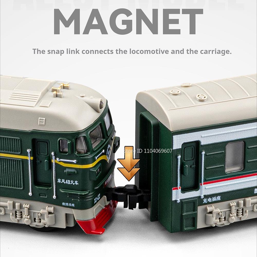 1:32 DongFeng 4B Train Model Toy Car Doors Opened Powered Walking Electric Spray Diesel Alloy Vehicle Music Light Models for Kid