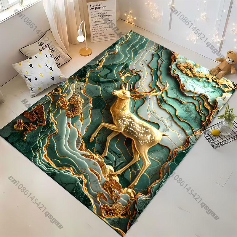 Golden deer in artistic nature carpet Yoga living room room decor children's crawling mat doormat area rug games mat