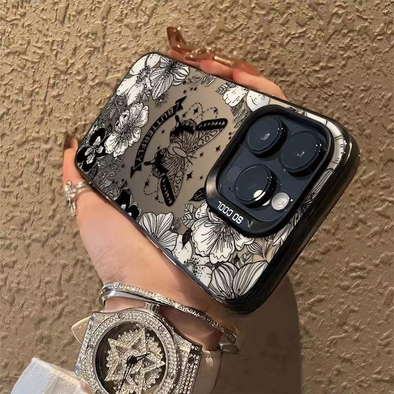 Креативный чехол 'Цветок и Бабочка' для iPhone 14/15Pro/16/17 Air - Модный и Премиальный Дизайн