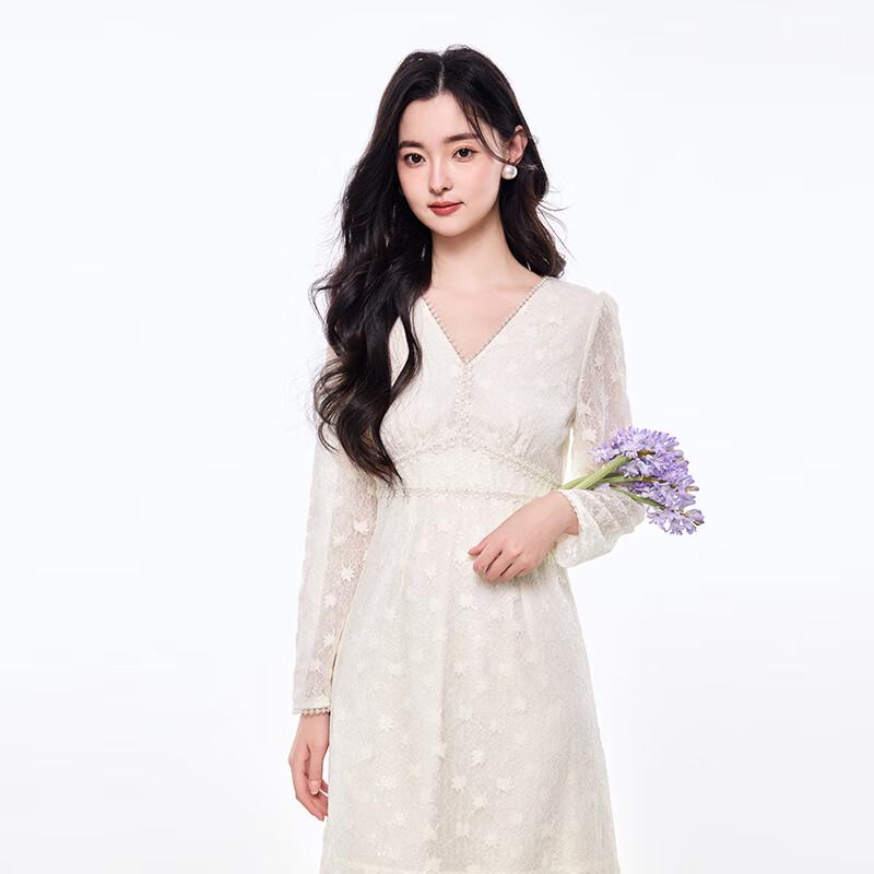 Qiu Shui Yi Ren Элегантное кружевное платье с V-образным вырезом для делового стиля