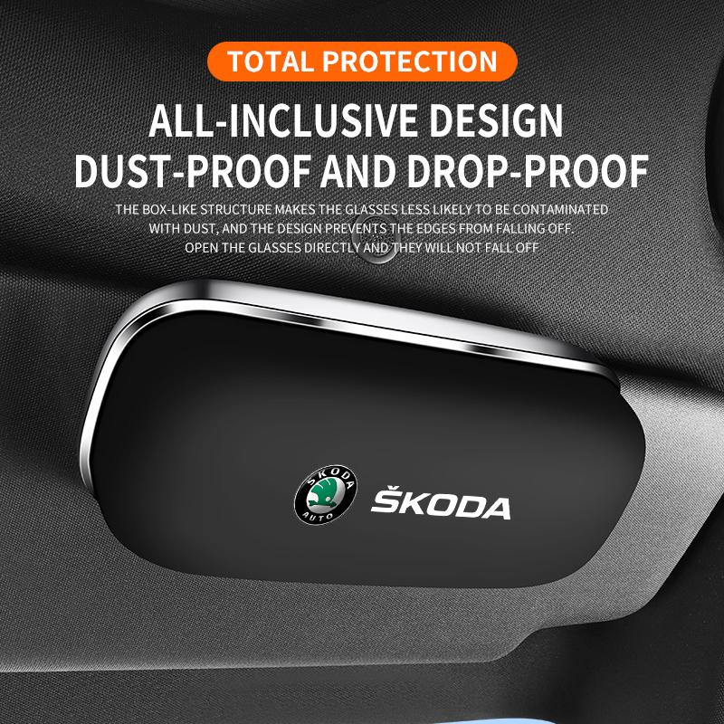 XOWS7 Car Sun Visor Sunglasses Case for Skoda Octavia Fabia Superb Rapid, Eyeglasses Holder Storage Box Auto Interior Accessories
