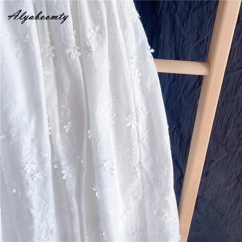 Japanese Mori Girl Summer Women White Skirt High Waist Floral Elegant Skirt Cotton Embroidery Feminine Party Fairy Skirt