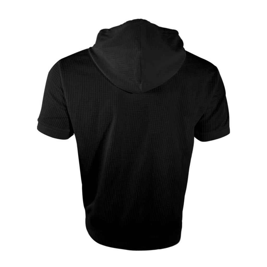 Men's Summer Fashion Sports Leisure Hooded Short Sleeve Top Solid Color Small Checkered Hoodie