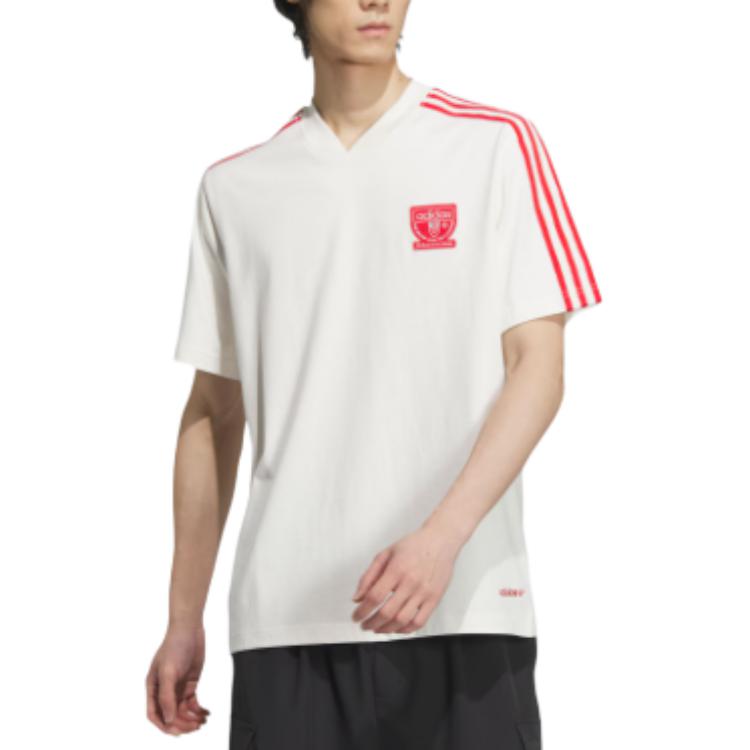 adidas Футболка Originals Graphic с логотипом, полосатым принтом, V-образным вырезом, коротким рукавом, мужская футболка, белая JD3259