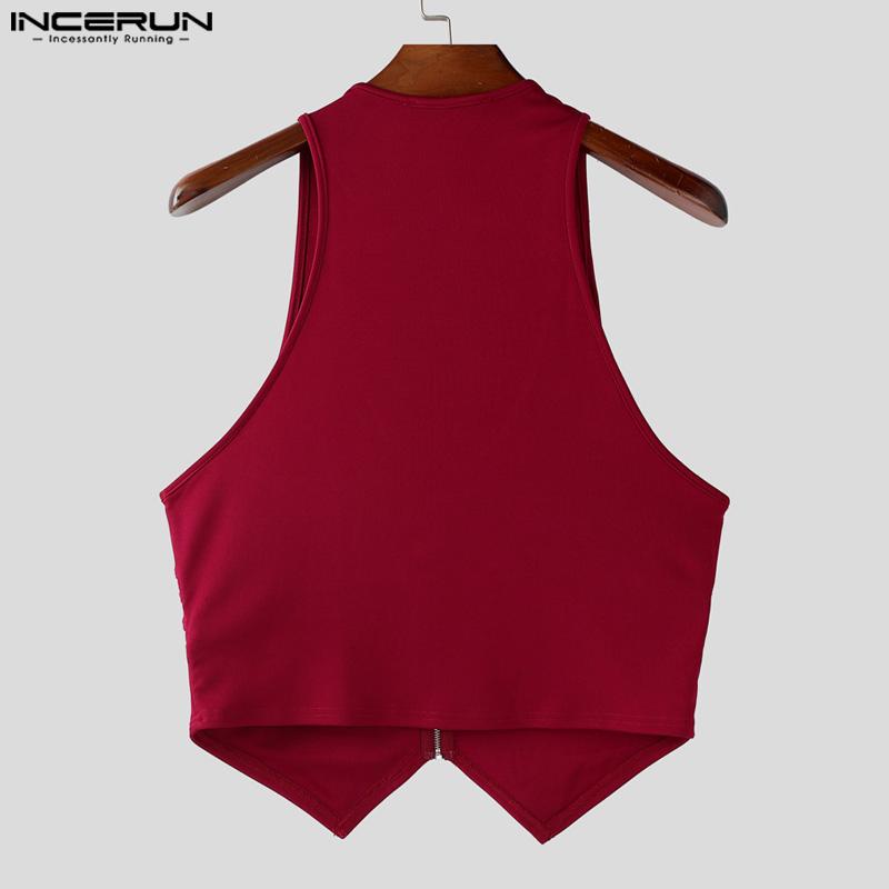 INCERUN Мужские топы-майки без рукавов с глубоким V-образным вырезом на молнии, асимметричные, повседневные