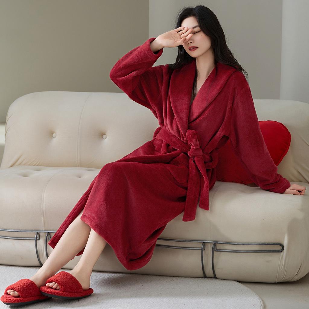 Thickened flannel red pajamas pajamas wedding couple suit autumn and winter coral fleece men's and women's loungewear