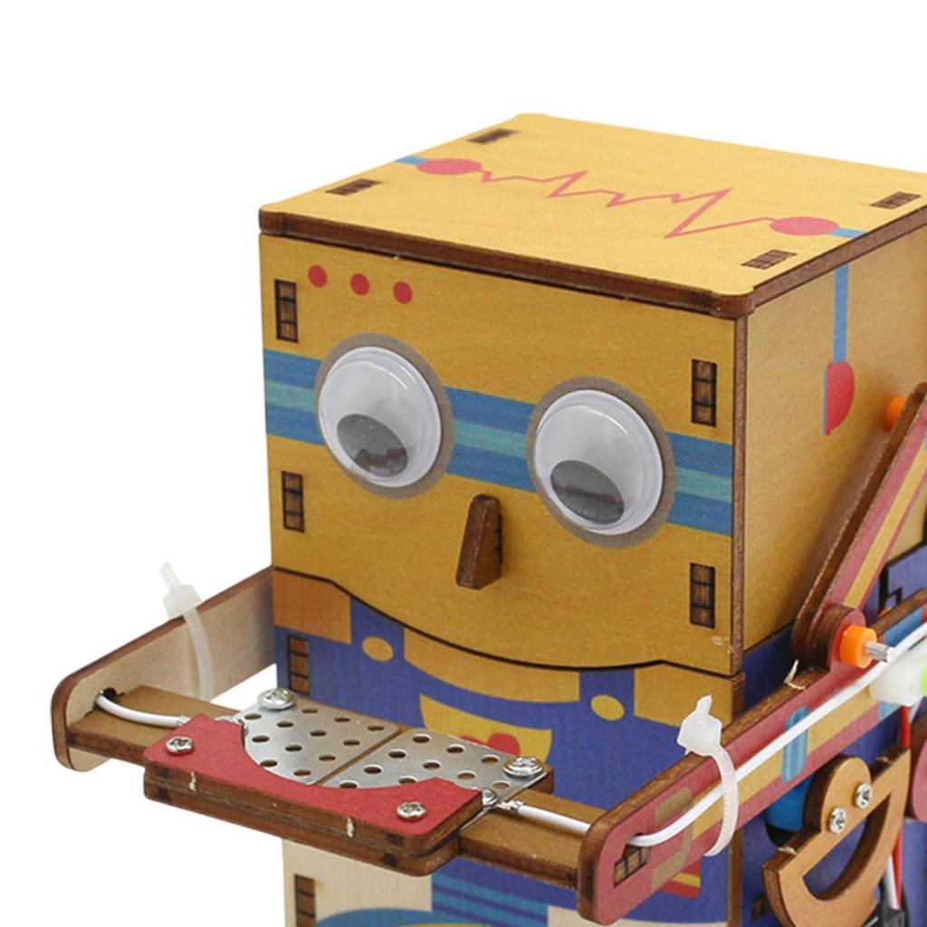 Wooden Scientific Experiment Set 3D Puzzle Building Robot Piggy Bank for Kids Adults Fun Educational Toy