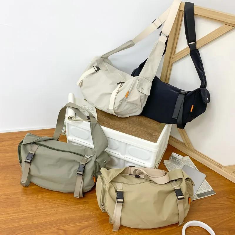 Сумка через плечо из нейлона на молнии для женщин, повседневная сумка через плечо, внутреннее отделение, сплошная строчка, большая вместимость