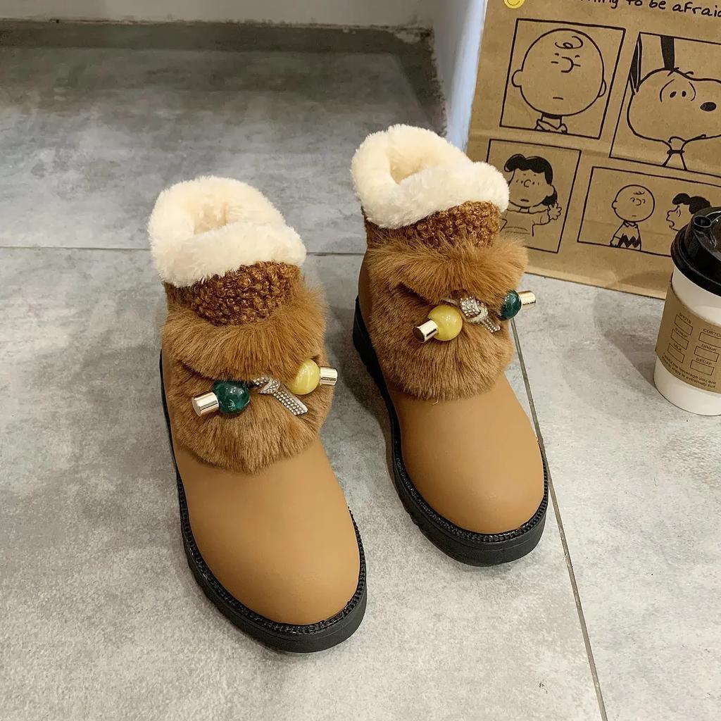 Модные меховые ботильоны женские зимние ботинки на толстой подошве женская обувь до щиколотки платформа круглый носок ботинок защитные зимние водонепроницаемые нескользящие удобные