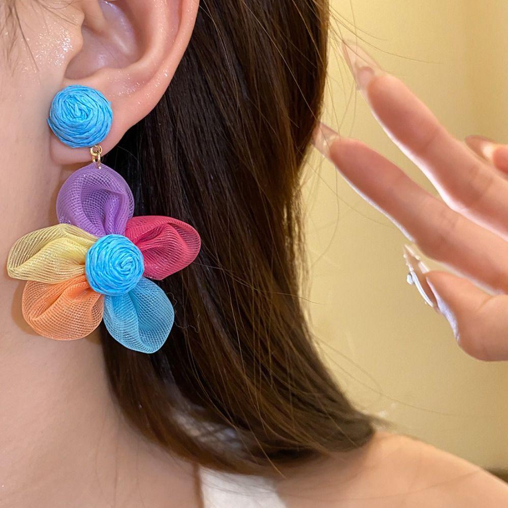 Raffia Dangle Earrings Sunflower Flower Ear Drop Elegant Wood Drop Earrings Holiday