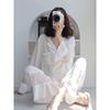 Lace Hollow Ice Silk Pajamas Set Spring and Autumn Women's New Imitation Satin High-end Lace Home Set Sexy Pajamas