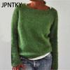 JPNTKY Women's Fashion Casual Solid Color Print Autumn Winter Long Sleeve O-Neck Loose Sweaters