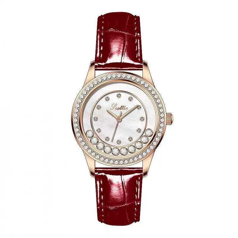 Personalized Leather Strap Watch Happy Diamond Ladies Watch Steel Strap Rose Gold Watch Femininity