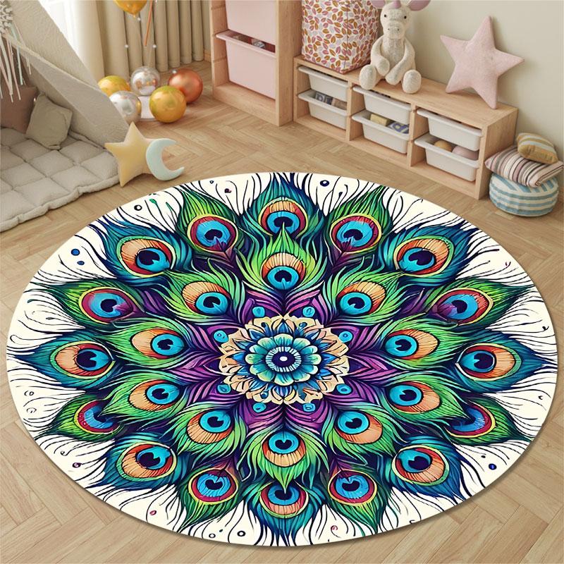 Classic Round Sun Multicolor Rug Pad, Non-Slip Floor Mat for Bathroom