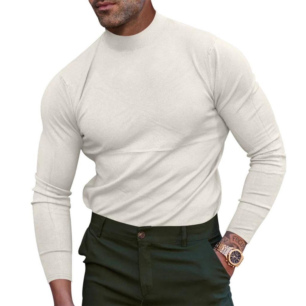 Men's Autumn Casual Turtleneck Solid Color Top Long Sleeve T-Shirt