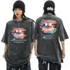 Front and Back Printing Streetwear HipHop Women T Shirt Cotton Acid Washed Vintage Short Sleeve T Shirt Harajuku Oversized T Shirts