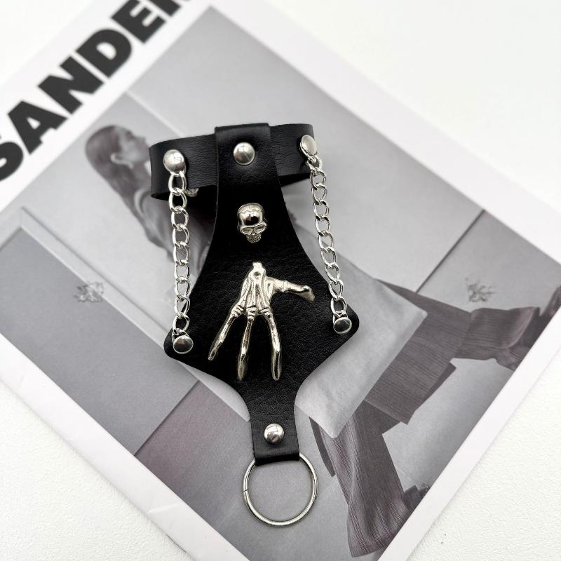 Браслет в стиле стимпанк с черепом и цепочкой из искусственной кожи для мужчин, готический браслет из серебристой цепочки, браслеты-обручи в стиле рок и Хэллоуин.