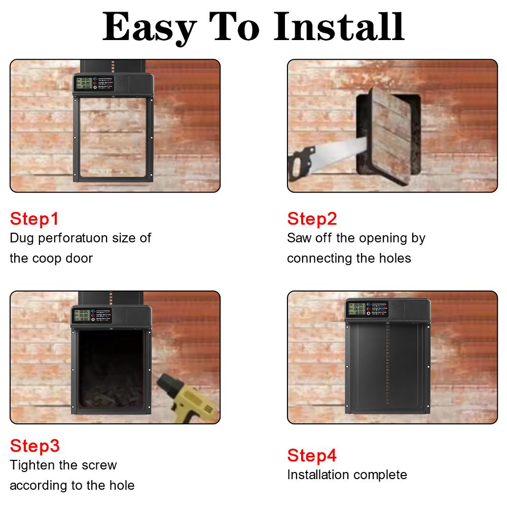 Раздвижная дверь Защитные ворота Товары для мелких домашних животных Функция защиты от защемления Контролируемое открытие Автоматическая дверь курятника ЖК-дисплей первого поколения