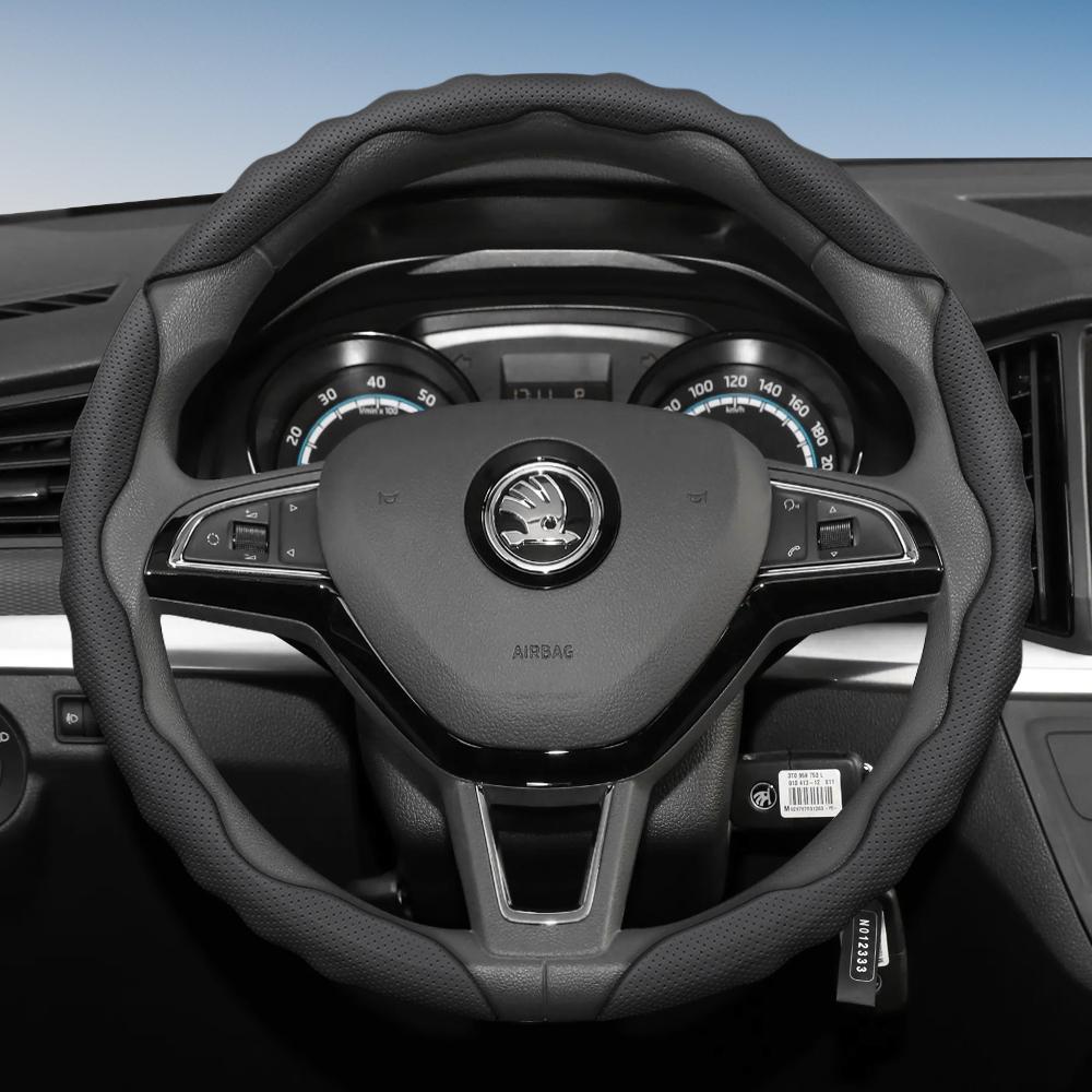 Подходит для чехла на руль Skoda с волнистым спортивным дизайном, дышащая кожа, сегментированный, нескользящий, впитывающий пот, защита для Octavia,