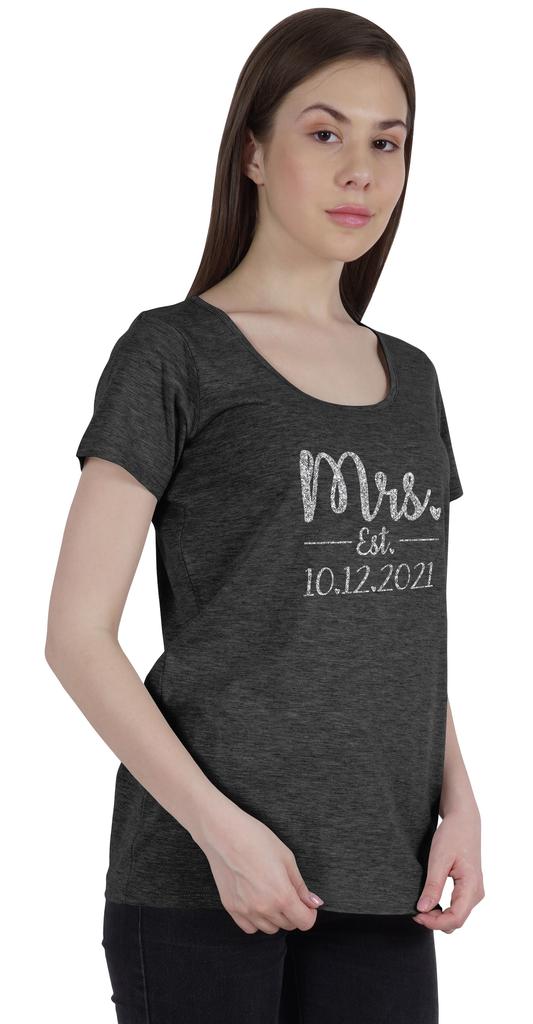 Inkdotpot Персонализированная женская футболка-топ Mrs.  Рубашка с объявлением о свадьбе
