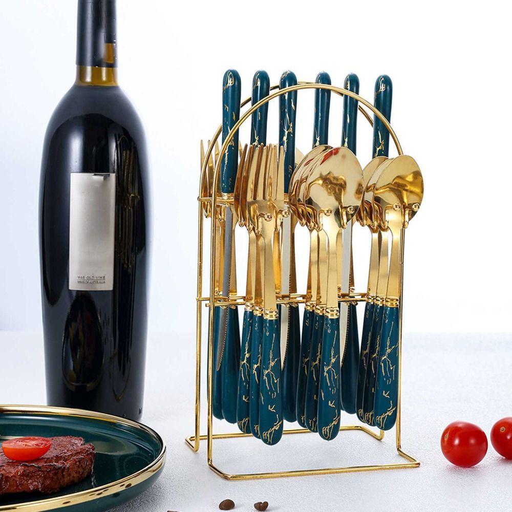 24pcs Stainless Steel Marbled Tableware Set Nordic Style Flatware Kit  Housewarming Gift