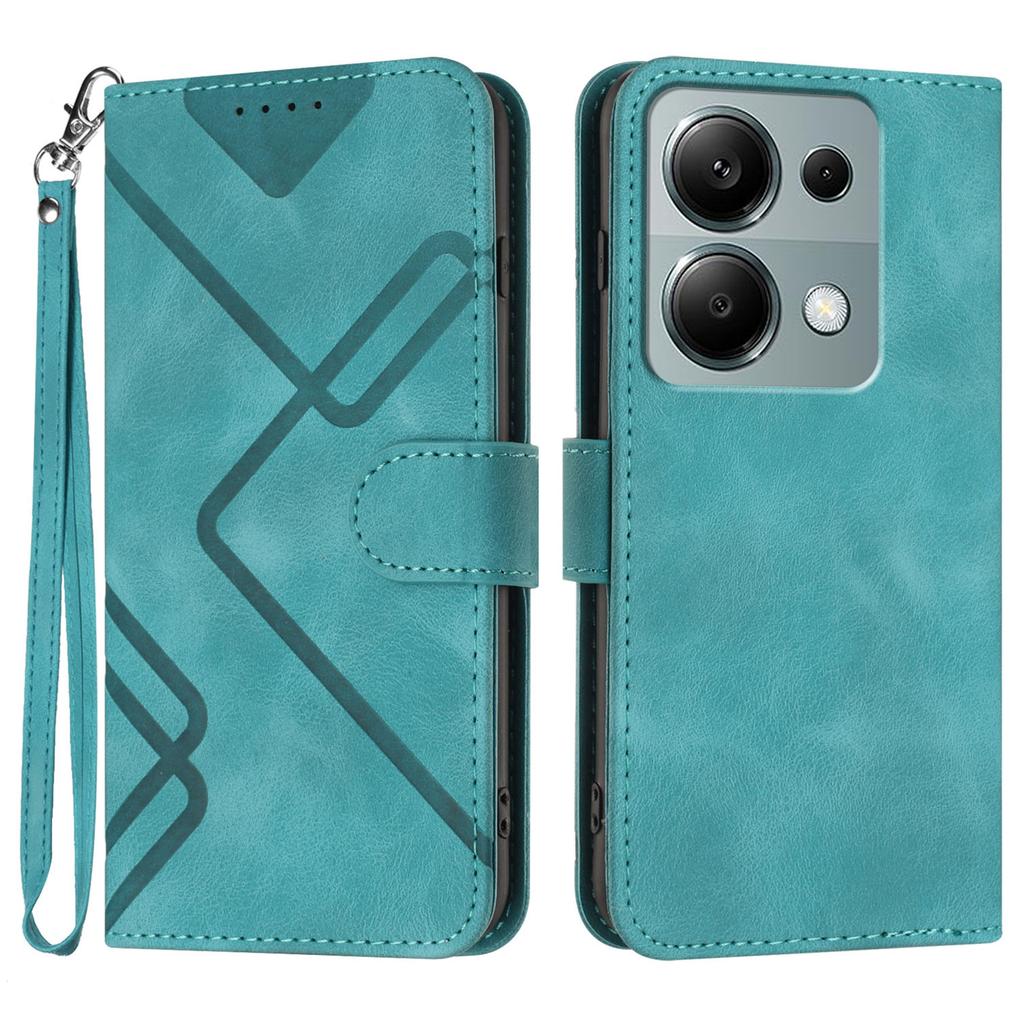 For Xiaomi Poco M6 Pro 4G/Xiaomi Redmi Note 13 Pro 4G Wallet Case Line Imprinted PU Leather Phone Cover with Strap