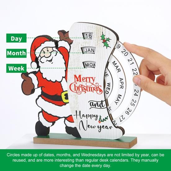 Рождественский вечный календарь, деревянный диск, вечный календарь, ручной вращающийся деревянный блок, настольный календарь для домашнего офиса