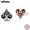 925 Sterling Silver Poker Heart Asymmetrical Black Red Stud Earrings For Women Fashion Party Jewelry Gift