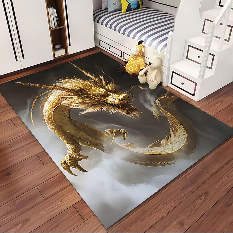 Golden Dragon in Mystical Clouds suitable as a non-slip mat for the living room or bedroom sofa