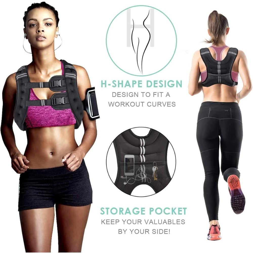 Adjustable Weighted Vest for Women Men 8 12 16 20 25 30 Lbs with Reflective Stripe for Strength Training Running Cardio Workout Fitness