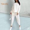 2 шт./компл. осень-весна женские верхние брюки комплект с длинными рукавами и круглым вырезом нерегулярная футболка брюки с эластичной резинкой на талии и боковыми карманами OL спортивный брючный костюм для поездок на работу