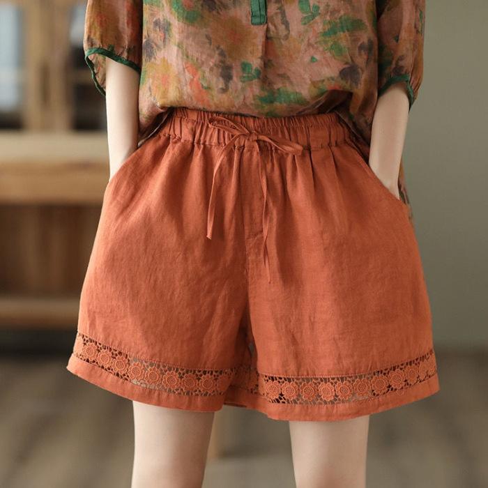 Повседневные однотонные льняные хлопковые кружевные цветочные летние шорты свободные эластичные талии бохо пляжная одежда шорты для женщин низ