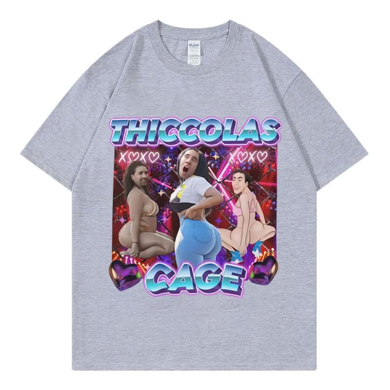Thiccolas Cage Funny Meme T Shirt High Street Fashion Trend Short Sleeve Tshirt Men Women Clothing Harajuku Y2k Street Tshirts