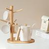 Mug Tree Holder - Bamboo Coffee Cup Rack with 3/6 Hooks, Non-Slip Kitchen Organizer for Counter, Perfect for Home & Cafe Decor