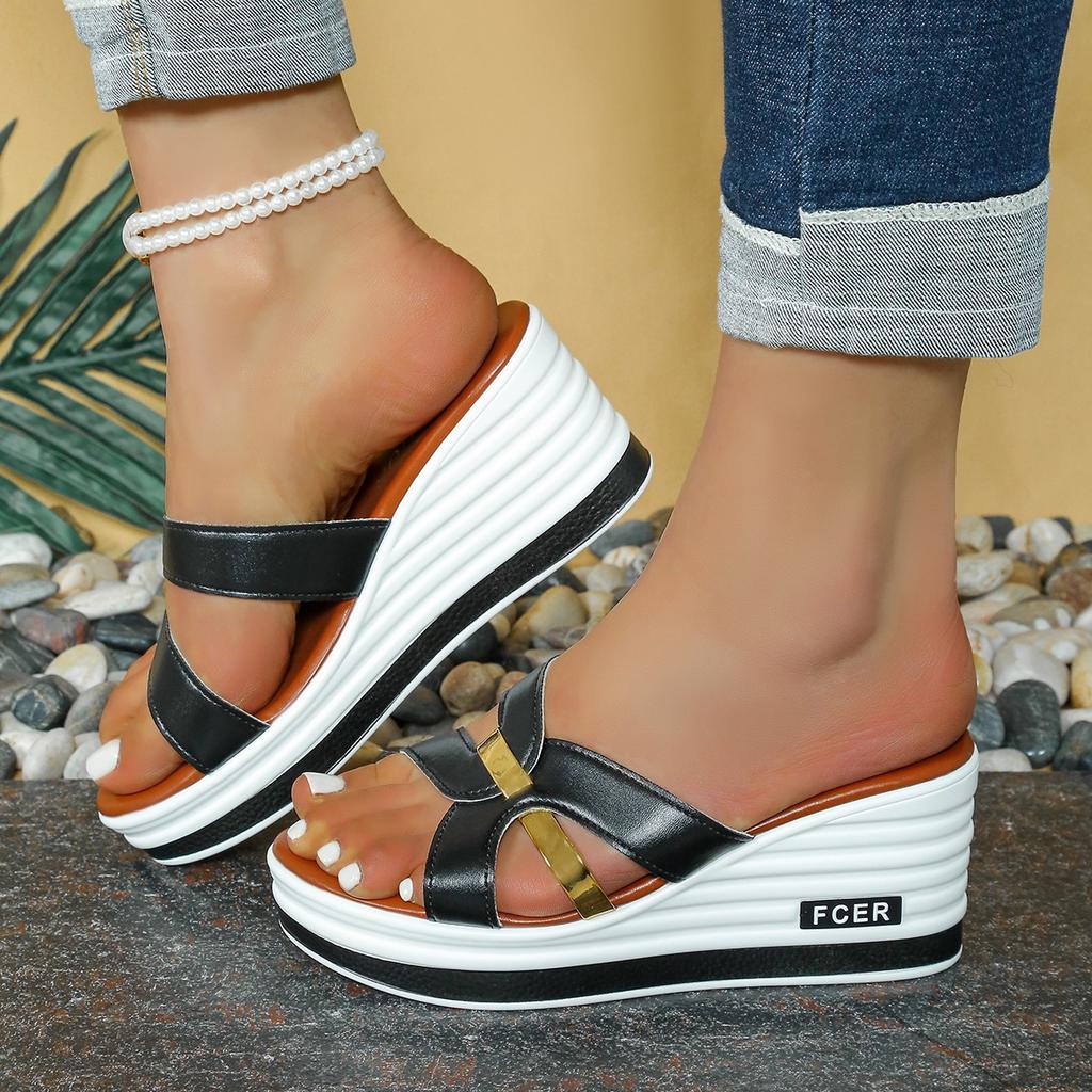 Летняя мода, повседневная обувь на высоком каблуке с закругленным носком и римские шлепанцы с металлической цепочкой