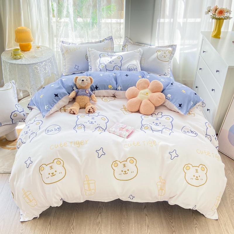 Комплект постельного белья из стираного хлопка, четыре предмета, пододеяльник, простыня, комплект из трех предметов для спальни