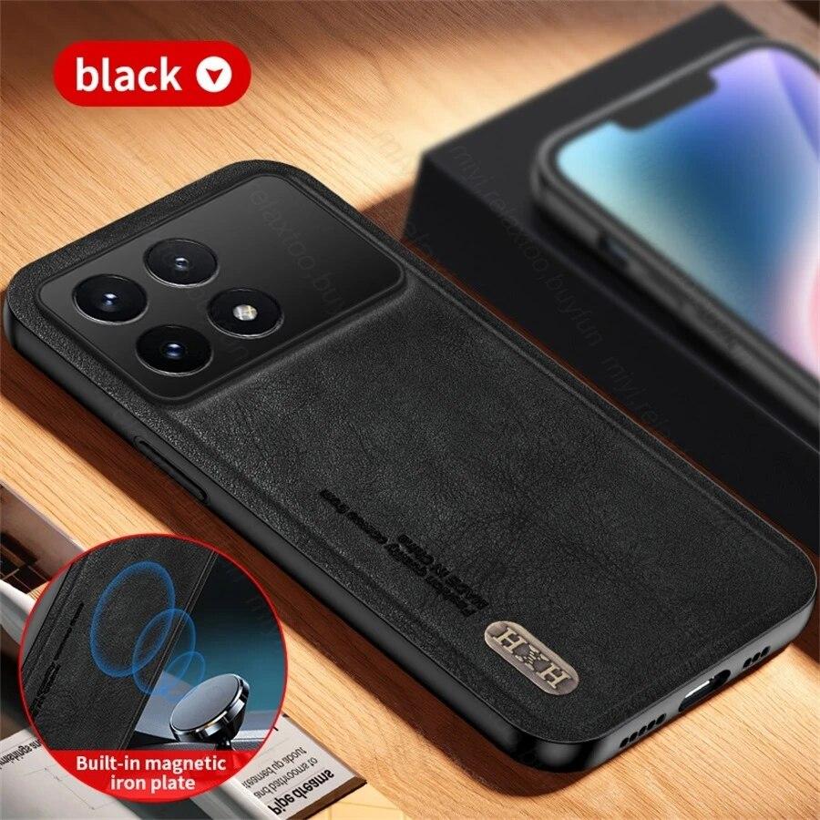 Магнитный чехол для телефона из матовой кожи в стиле ретро для Poco X6 Pro 5G, чехол из ТПУ, мягкая рамка, защита Fundas PocoX6 Poko Little X 6 Pro 6X