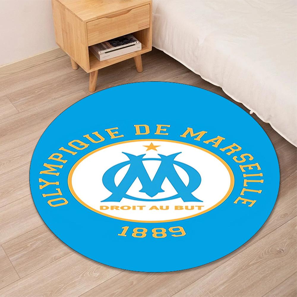 Olympique de Marseille Printed Round Rug Carpet Chair Rug Area Rug Entryway Doormats,for Office Chair Living Room Bedroom Kitchen Room.