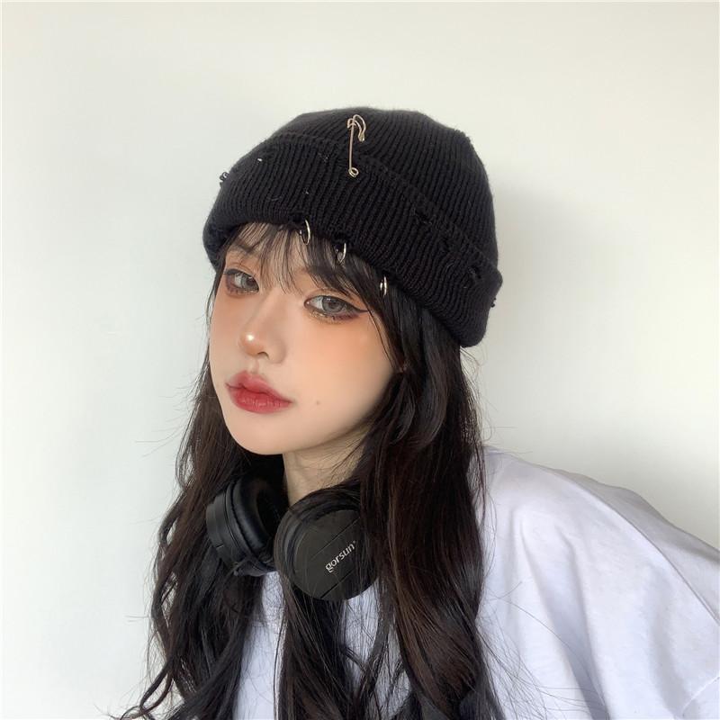 Новая зимняя шапка Harajuku Y2k, вязаная шапка, женская модная теплая толстая мужская шапка в стиле хип-хоп с булавкой, тюбетейка, короткая шапка унисекс, базовая кепка